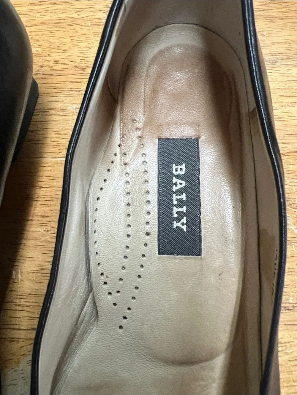 Bally Black Leather Flats with Brown Woven Toe